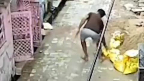 Funny monkey attack on man.