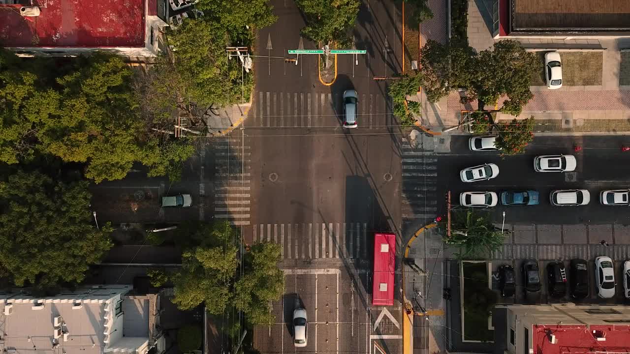 Busy intersection aerial view