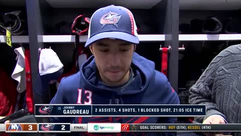 Johnny Gaudreau enjoys playing with Kent Johnson & Yegor Chinakhov BLUE JACKETS-ISLANDERS POSTGAME