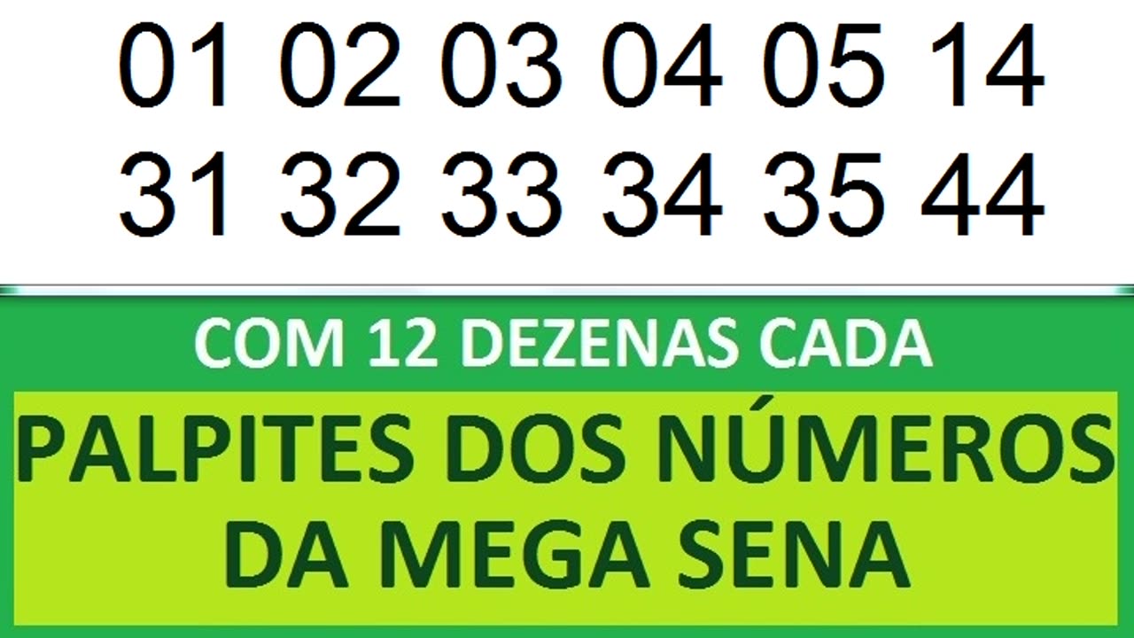 PALPITES DOS NÚMEROS DA MEGA SENA COM 12 DEZENAS da db dc dd de df dg dh di dj dk dl
