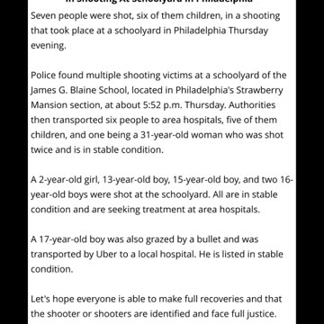 SCHOOLYARD SHOOTING: 6 Children & 1 Woman Injured In Shooting At Schoolyard In Philadelphia