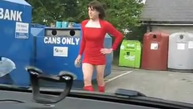 Leggy Crossdresser Trip To The Bottle Bank