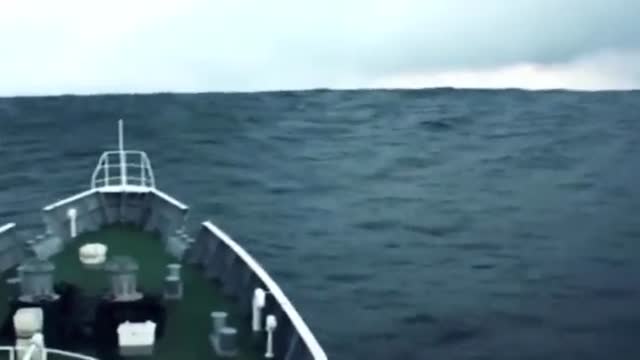 Footage of a Coast Guard ship sailing over the tsunami that hit Japan in 2011