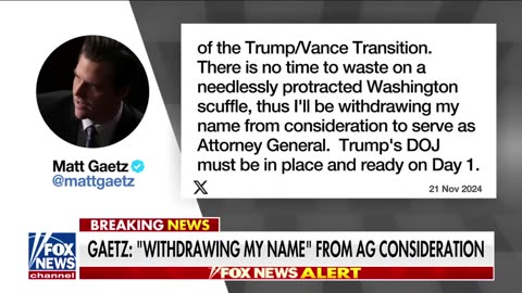 Former Congressman Matt Gaetz withdraws his name from Attorney General consideration