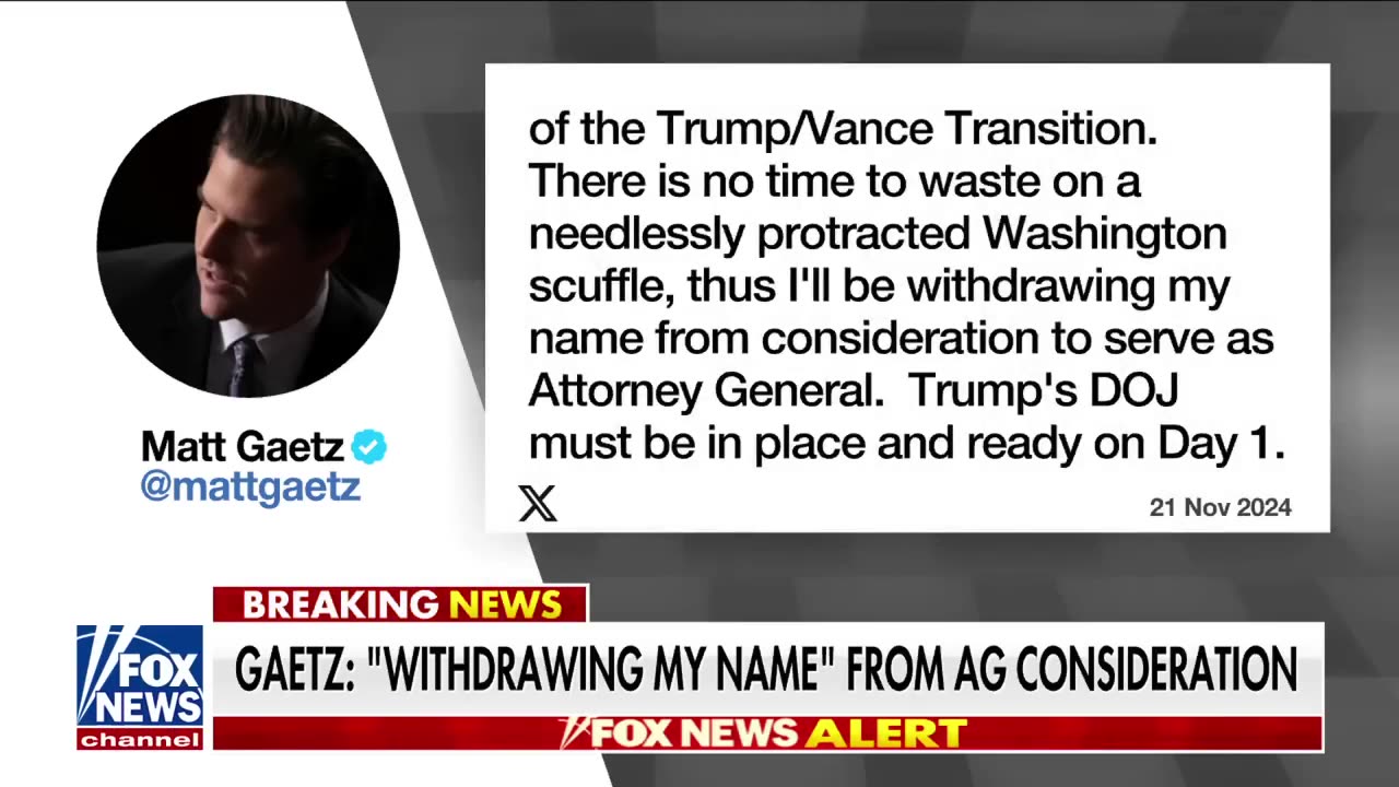 Former Congressman Matt Gaetz withdraws his name from Attorney General consideration