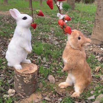 Beautiful Rabbit 🐰🐰 Eating Staberry Tree