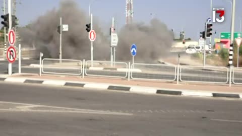 Hamas rocket impact at a street intersection in Sderot this morning.