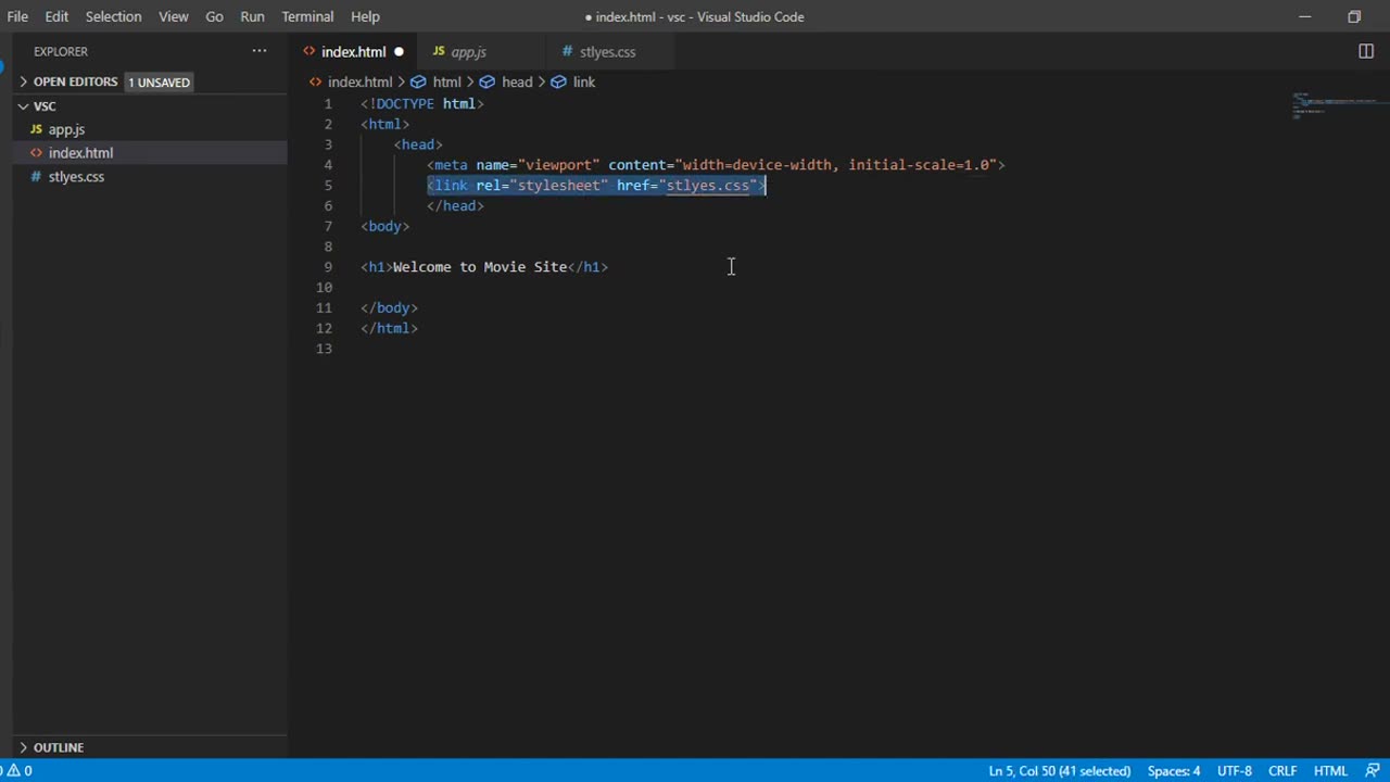 Link CSS stylesheet in Visual Studio Code