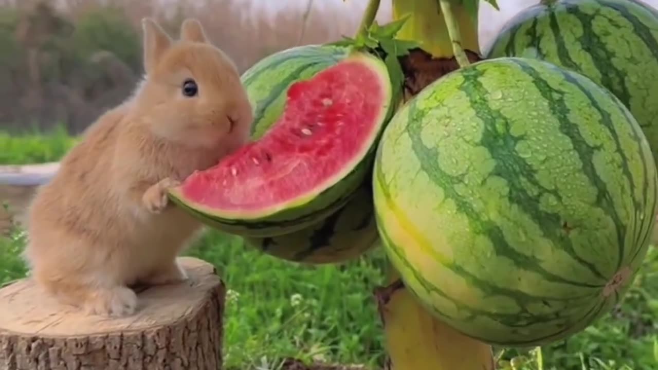 Rabbit eating watermelon 🍉