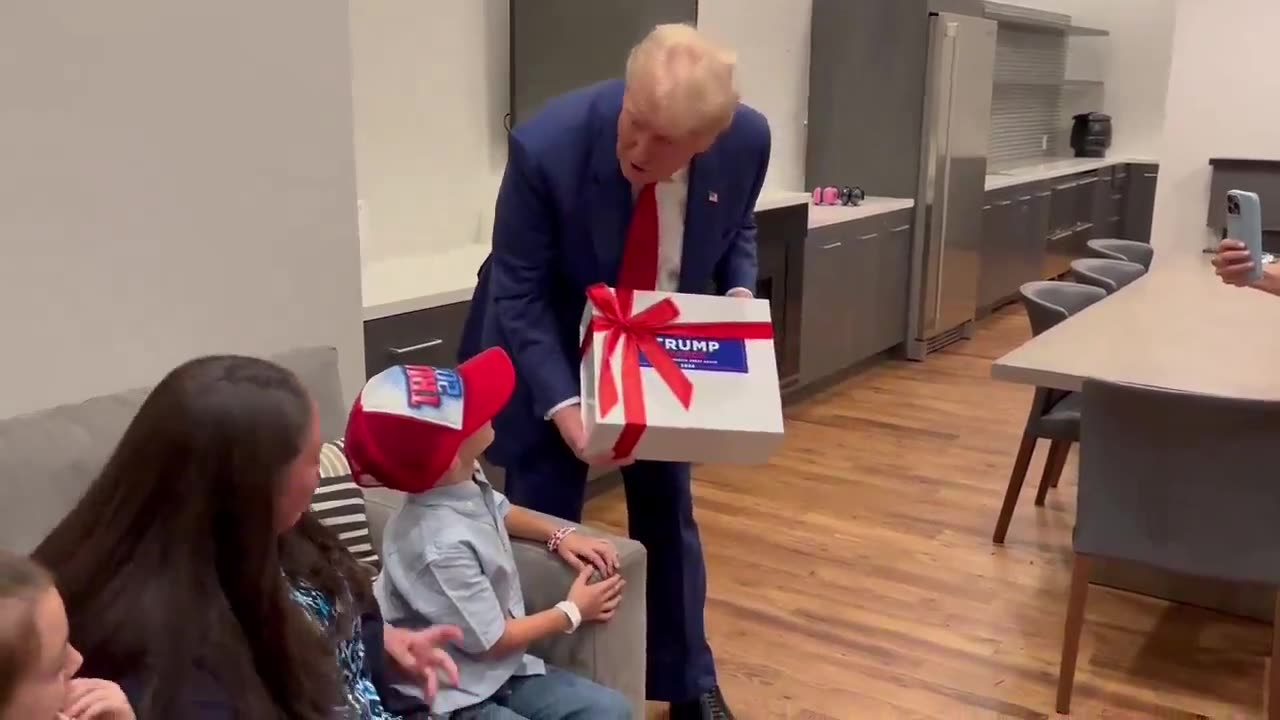 AWESOME! Trump surprises 8-yr-old Liam with a Birthday Gift before Rally tonight!