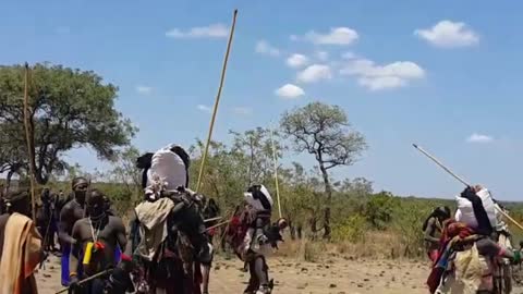 Surma Tribe Somewhere In Africa Playing - Donga which is Stick Fighting Traditional warrior's