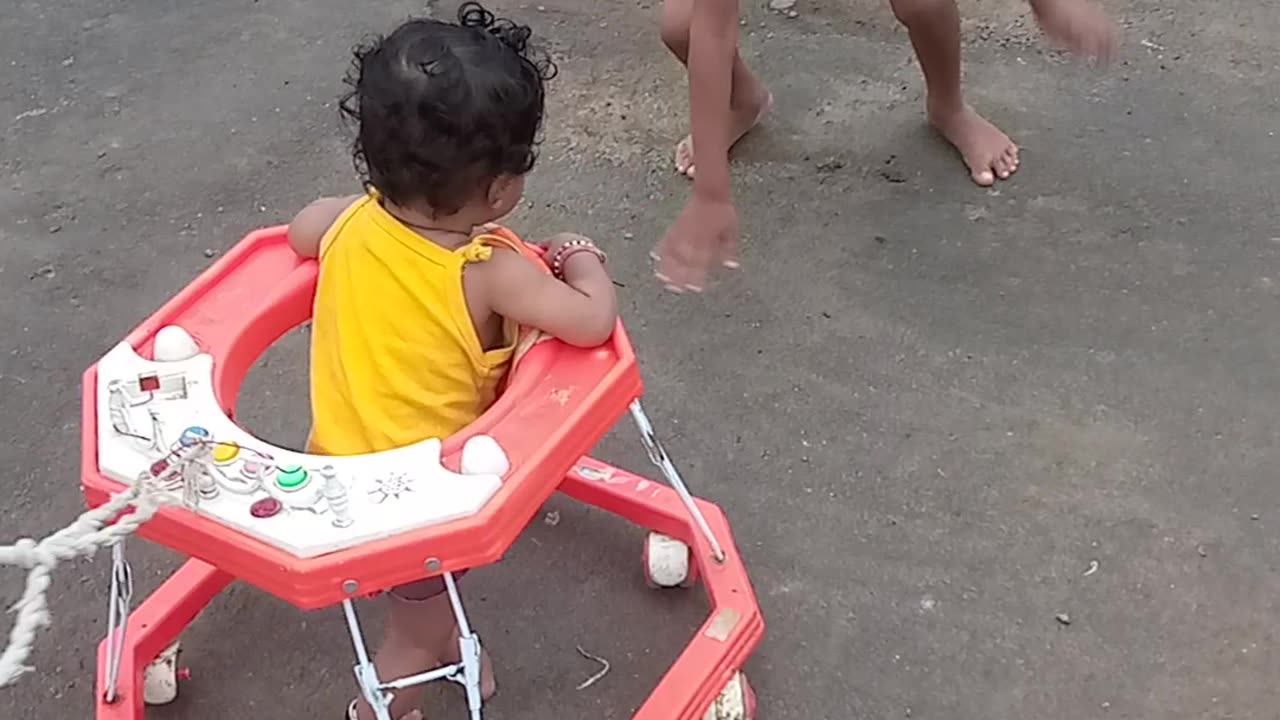 Baby travelling on small chair step by step