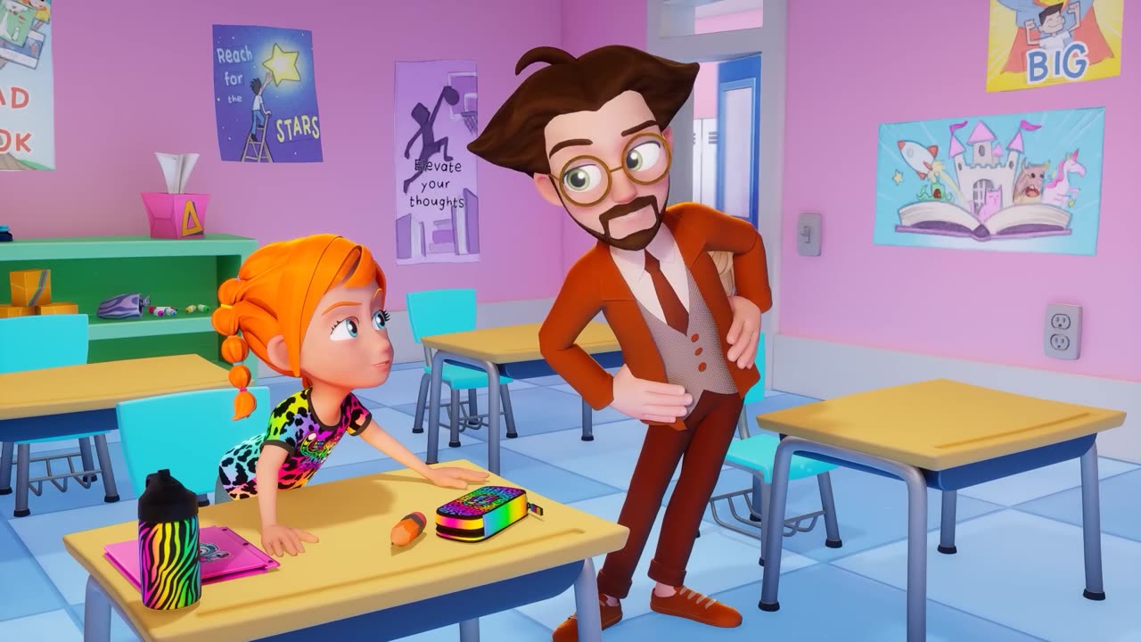 FiRST DAY of SCHOOL!! with Adley & Niko! Cartoon Dad is A+ Teacher and NEON RAiNBOW Back to School