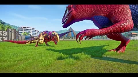 Spiderman Indominus REX, Venom, Captain America, Iron Man Dino Fight - Jurassic World Evolution