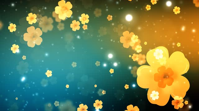 small yellow flowers flying across the sky. loop background hd video