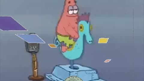 Squidward Is Playing With Tiles While Patrick Rides A Seahorse