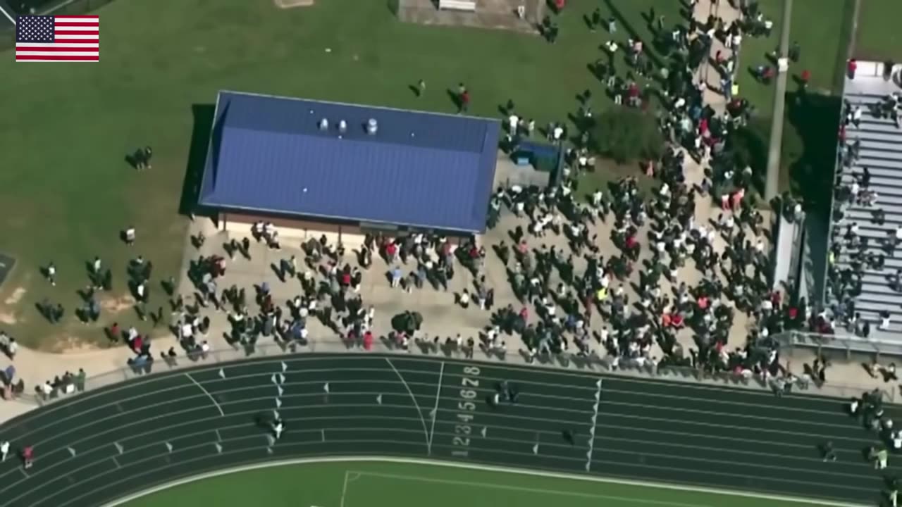 Aerials show Georgia officers responding to high school shooting....