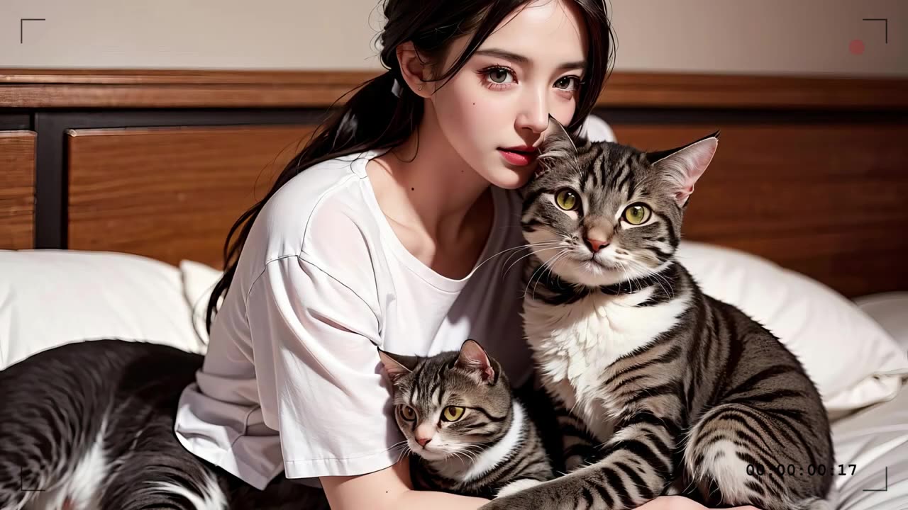 Ai Art Beauties, Real 4K, Beautiful Girls in Lazy Day with Cats, LookBook