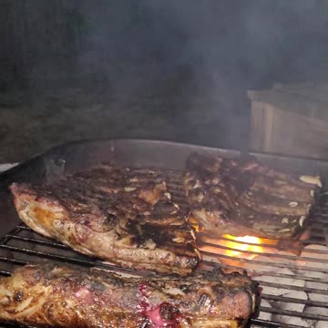 Pork Ribs Sizzling On The Grill