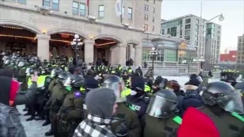 MOUNTED POLICE (horses) TRAMPLING INDIGINEOUS ELDERLY WOMAN in OTTAWA (INSANE footage)