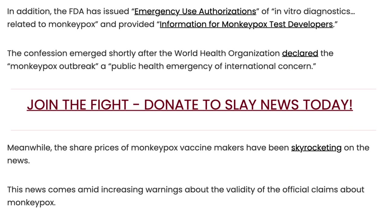 FDA Admits There's 'Zero Scientific Evidence' That 'Monkeypox Virus' Exists - Slay News