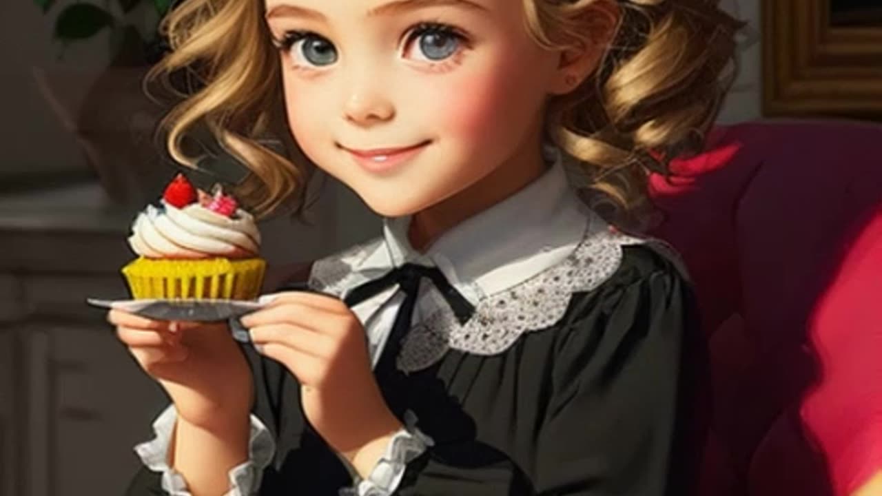 A little girl with a cupcake.