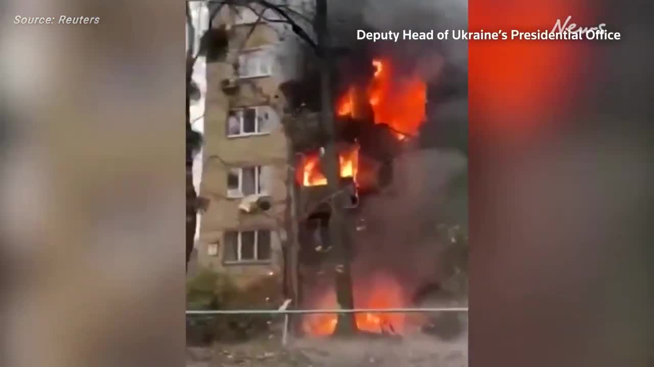 Fire blazes in Kyiv after two residential blocks hit