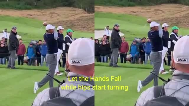 Tiger Woods Downswing - Keep right shoet the hands fall while hips keep turning_Cut