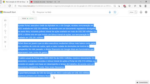 Remuneração do CEO do Google em 2022 é estimada em US$ 226 milhões