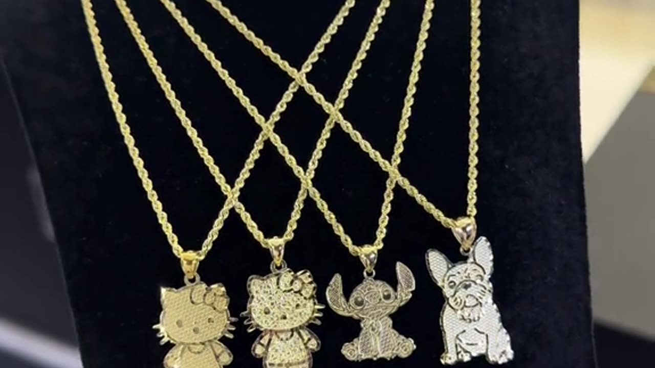 10K Gold Hello Kitty, Stitch & Frenchie Pendant Setups