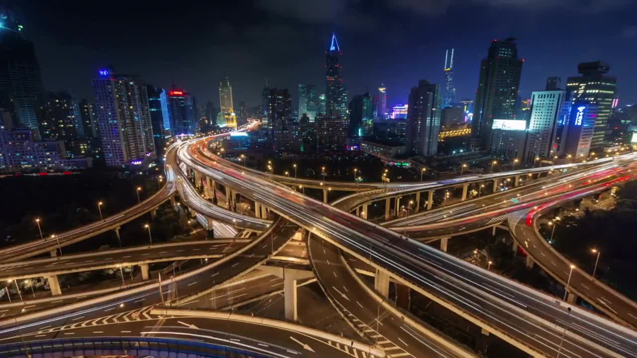 上海高架桥车流延时摄影