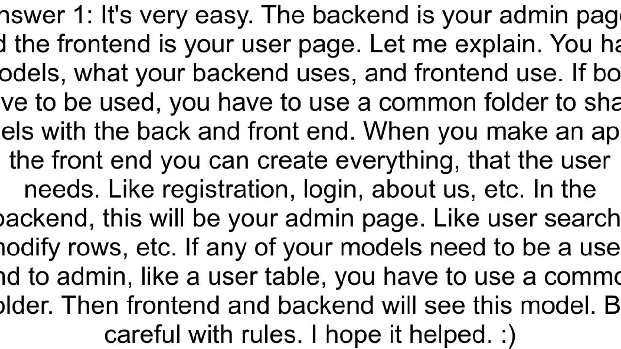 Yii2 advanced when to use the frontend folder and when the backend folder