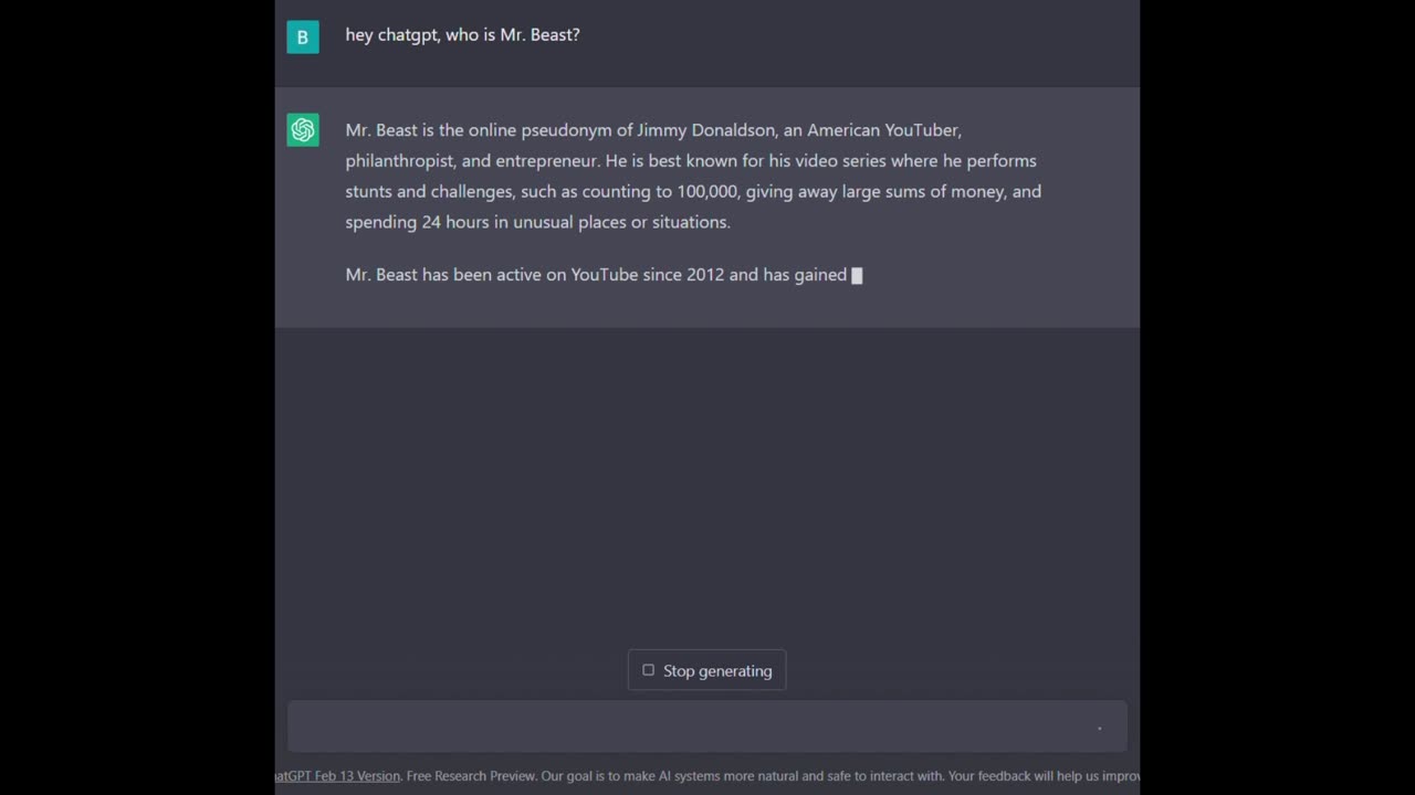 Does ChatGPT knows about Mr. Beast?
