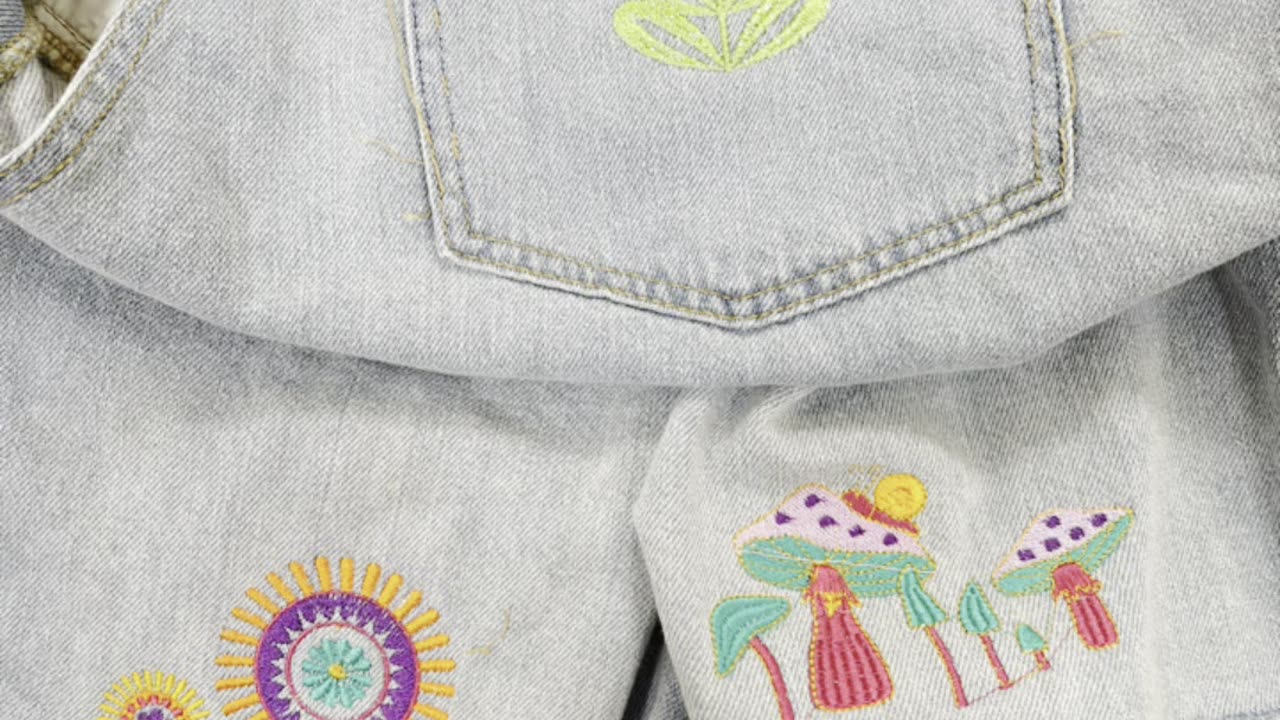 Let’s bring this denim into the groovy 60’s! #machineembroidery #denimembroidery