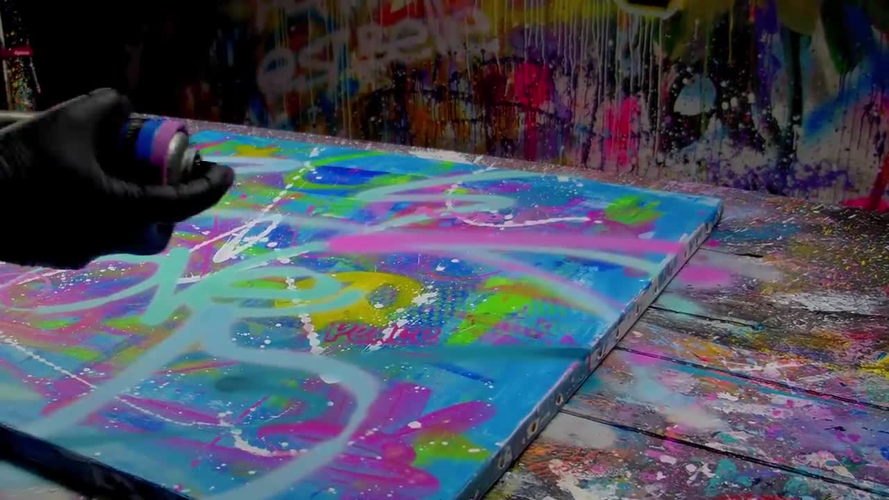 Colorful Pop Art / Abstract Painting Demo With Stencils | Peace