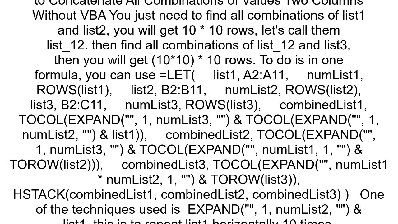 how to create a 10x10x10 rows table from 3 seperate 10row columns in Excel