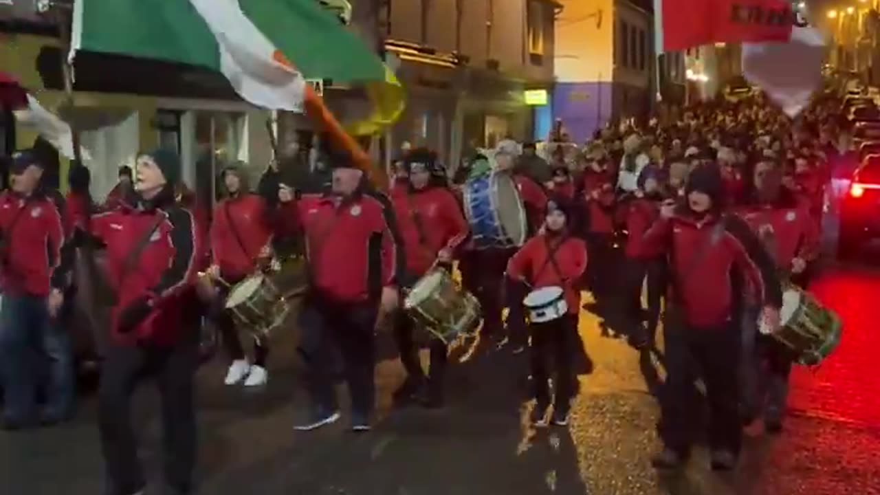 It's going off in Dingle, Ireland. St. Patrick's Day parade before sunrise.