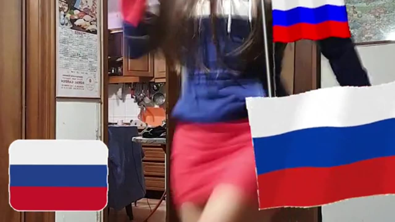 Dancing, with Russian flags, to a song about Moscow