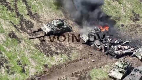 Pohřebiště ukrajinských tanků u Zápoží včetně německých Leopardů