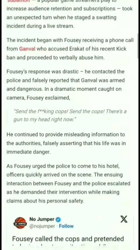 Ganval and fousey or fouseytube over doxing and swatting police call on swisher post 8/27/23