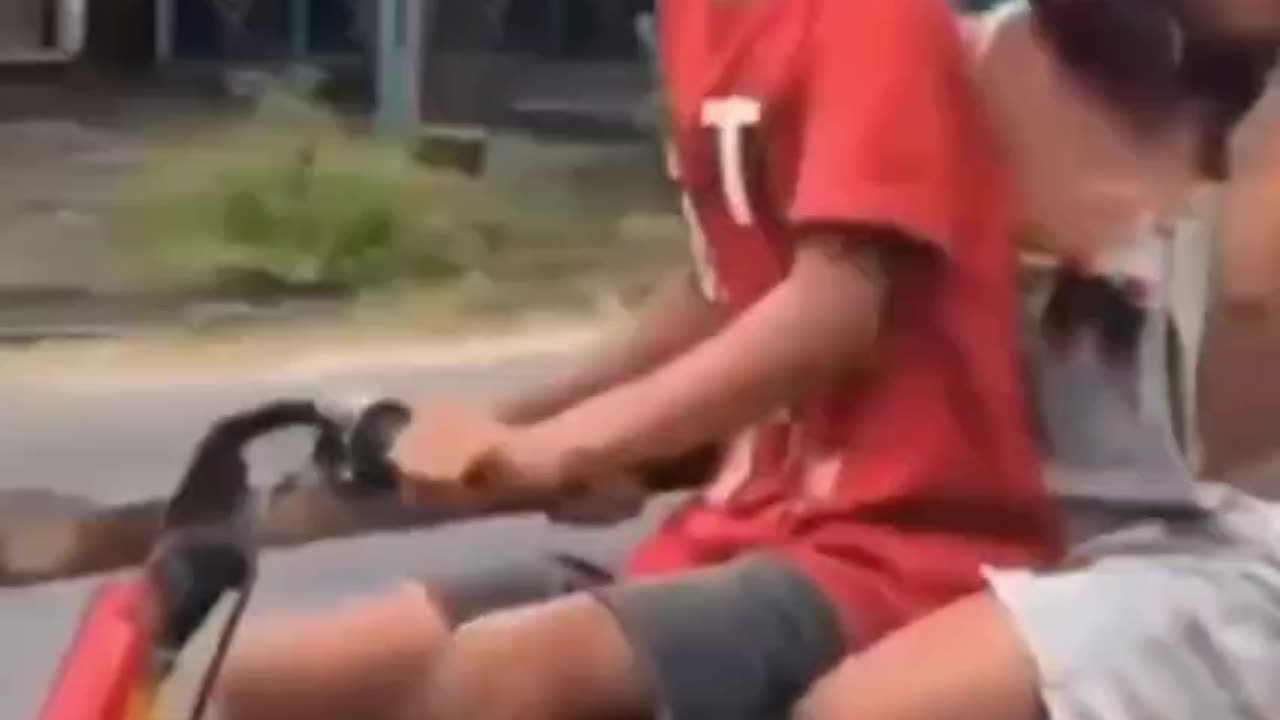 Funny ride on motorbike