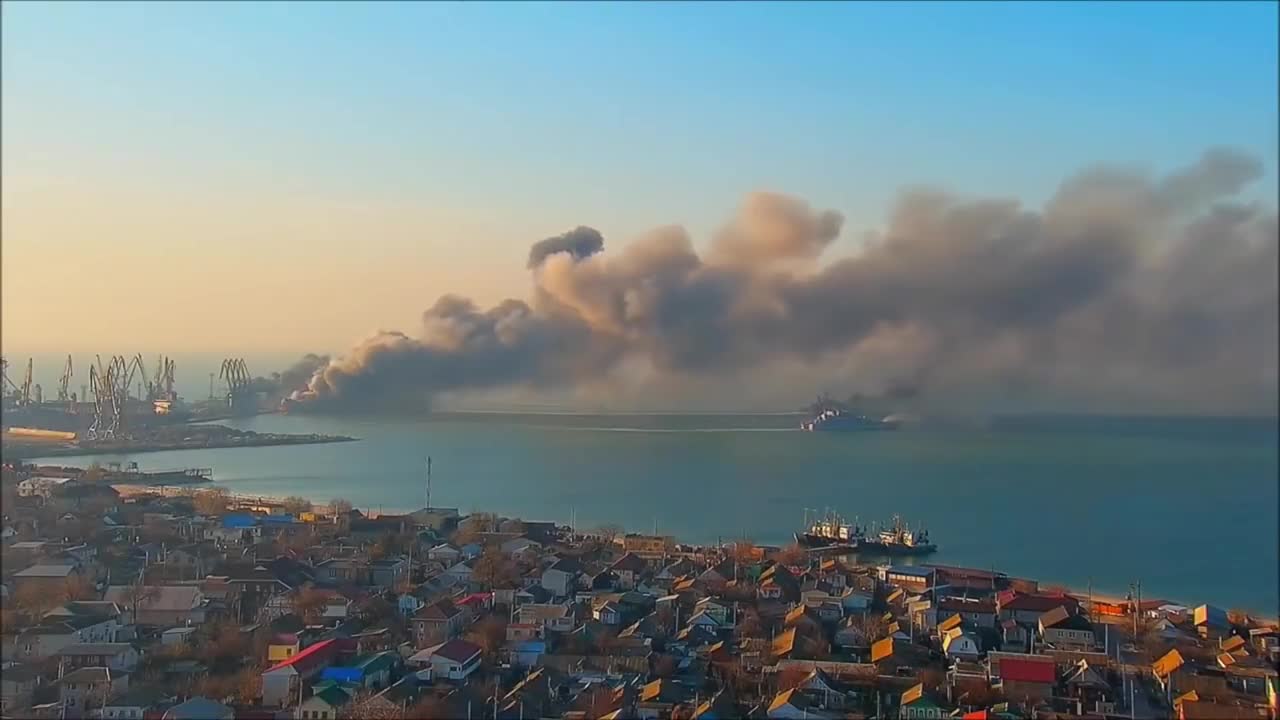 Large Russian Landing Ships Explodes After Ukrainian Missile Strike In Berdyansk Port