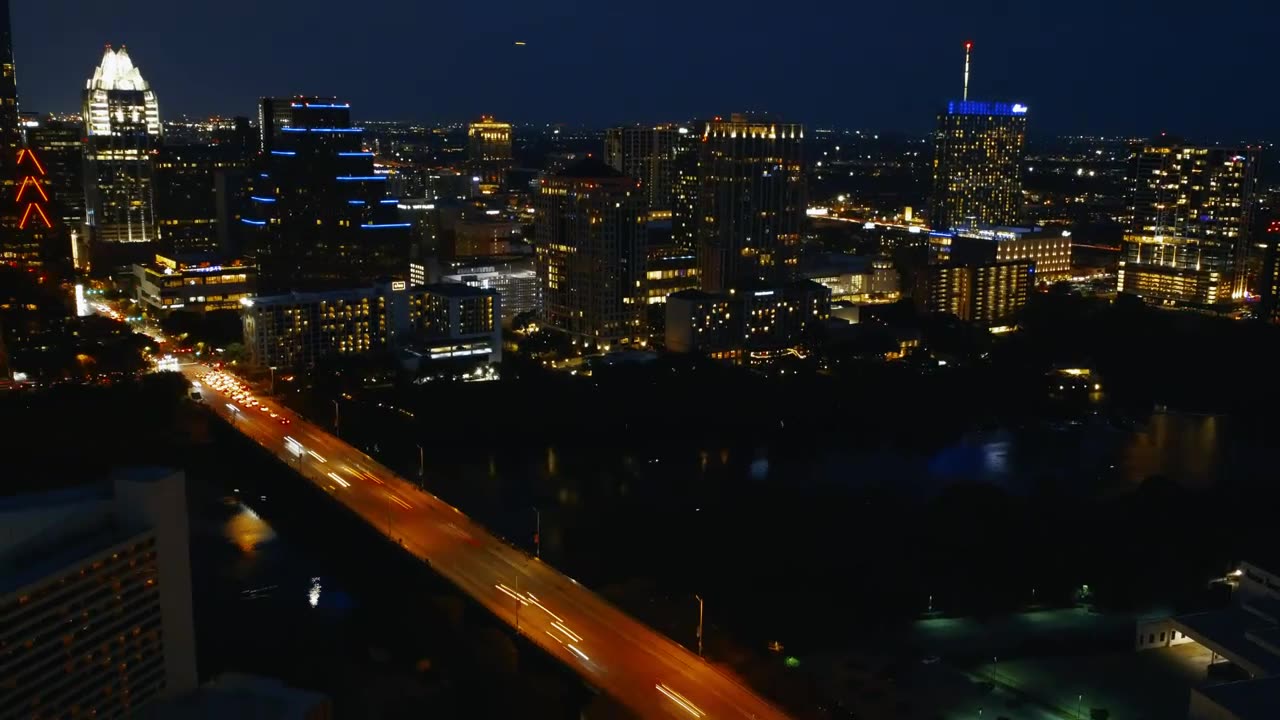 Panorama of a big city at night from above