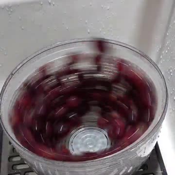 Salad Spinner Spinning Grapes to Wash and then to Dry