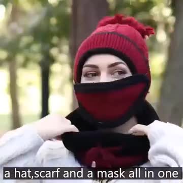 Fleece Lined Womens Mens Beanie Knit Hat, Winter Scarf Mask Set,Girls, Boys Warm Hat Earmuffs Cap with Pom