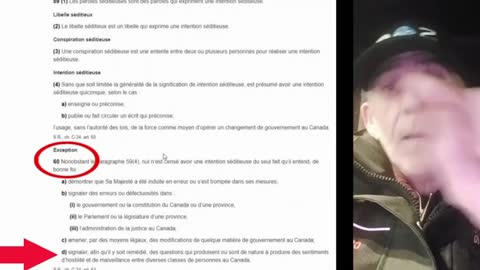 Code Criminel Canadien-Article 59 Sédition et Article 83.01 Charte des droit et liberté Canadiennne