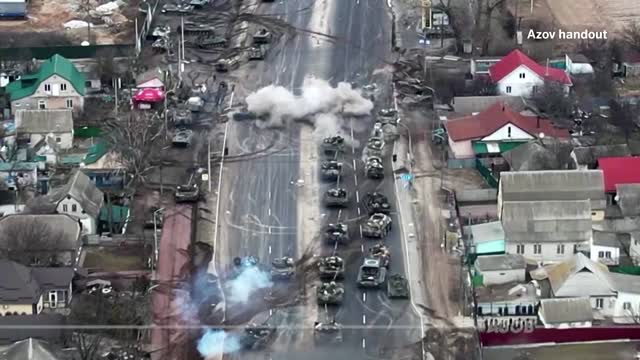 Video shows tank destruction near Brovary, Ukraine