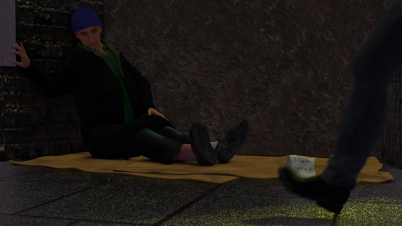 Homeless Man with Thank You Sign