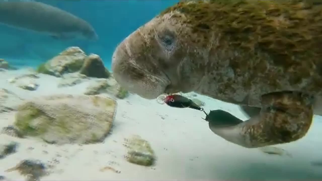 Florida manatee rescued with tangled fin, fishing lure stuck to face