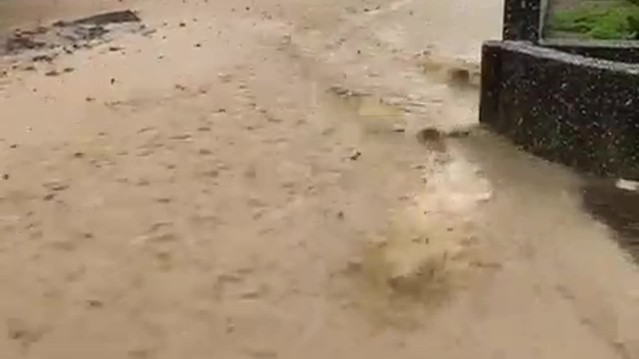 Heavy Flood At The Street Due To Rainfalls In Saarwellingen, Germany | May 17, 2024